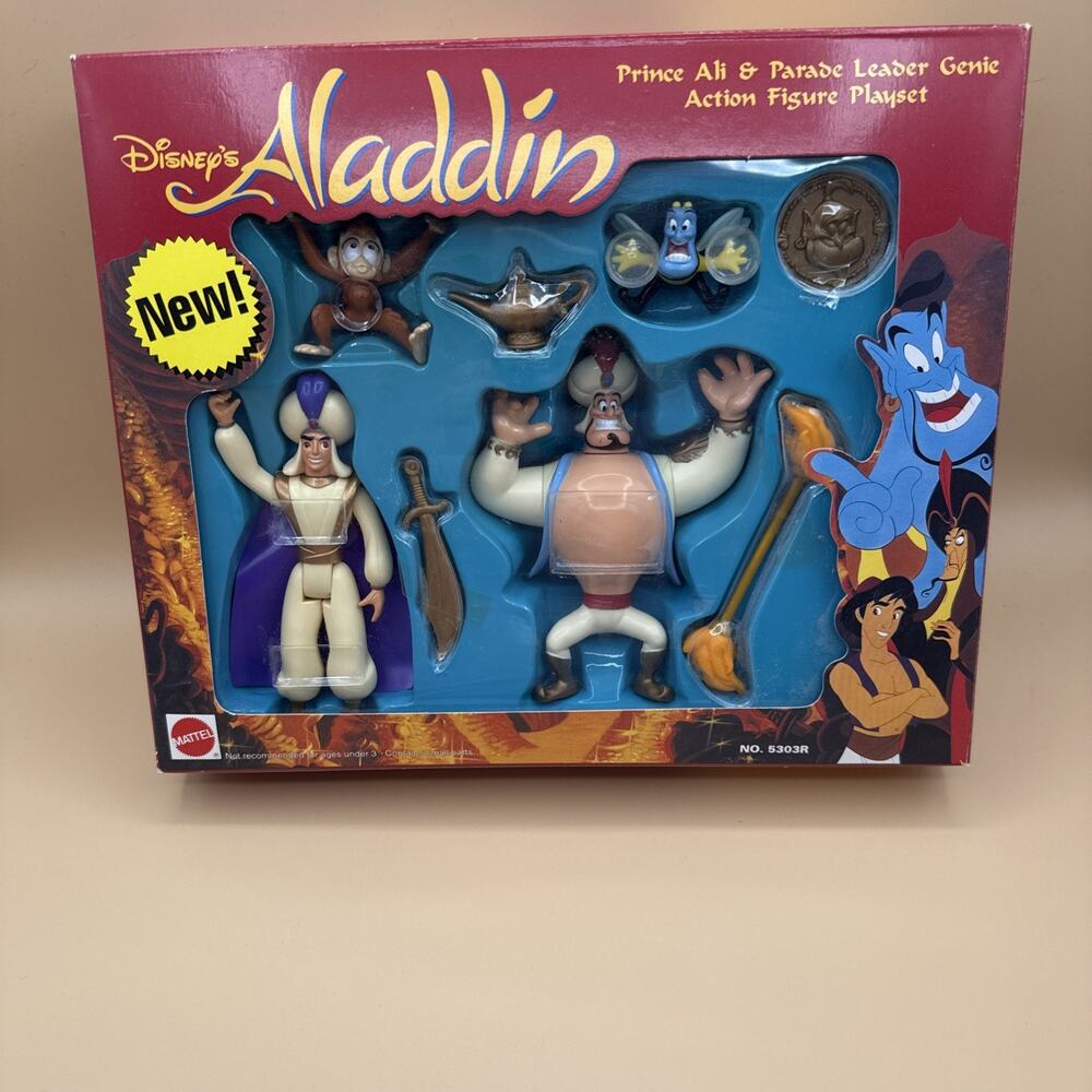 1992 Disney Aladdin Set Prince Ali and Parade Leader Genie Action Figure Playset